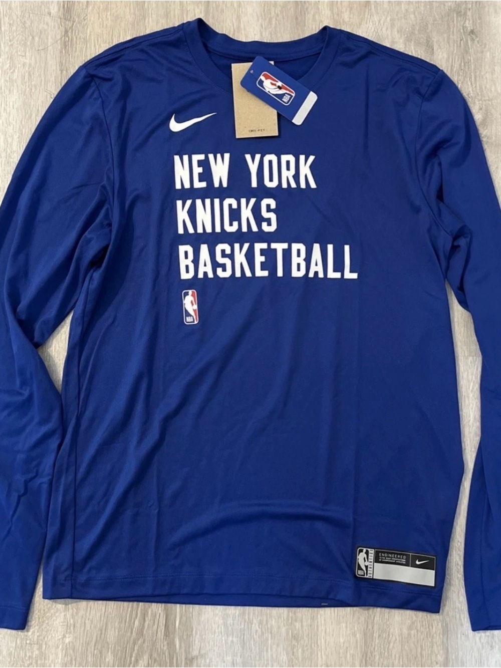 Nike New York Knicks Team Issue Pregame Warmup L/S Shirt (Blue) Mens Size XL - Picture 2 of 10